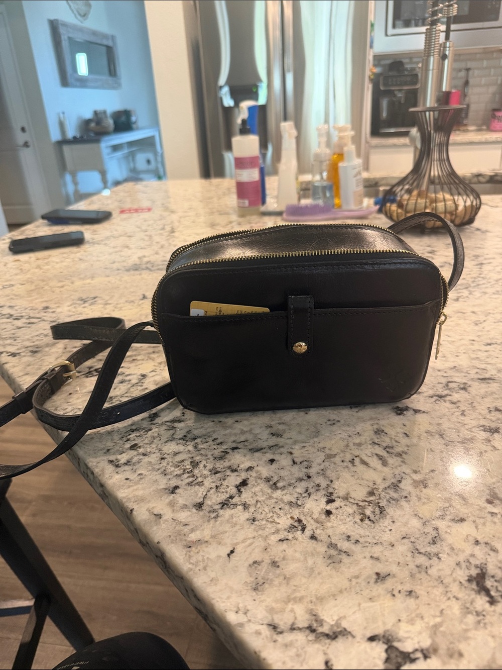 Patricia Nash Black Leather Double-Zip Crossbody Bag